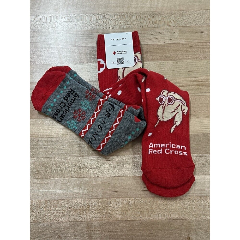AMERICAN RED CROSS Socks "FRIENDS" 2 PAIR Crew Donors Cotton NWT